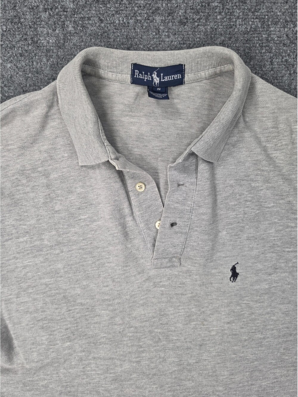 Ralph Lauren Polo Shirt Mens S Gray 100% Cotton Made Macau Navy Pony Vintage